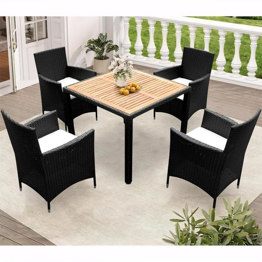 5-Piece Wicker Indoor Outdoor Dining Furniture, All-Weather Sectional Conversation Set with Cushions -  AUTMOON, W329S00039