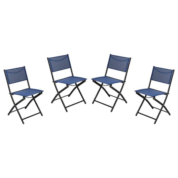 Unbranded Black Steel Outdoor Lounge Chair in Blue (Set of 4)