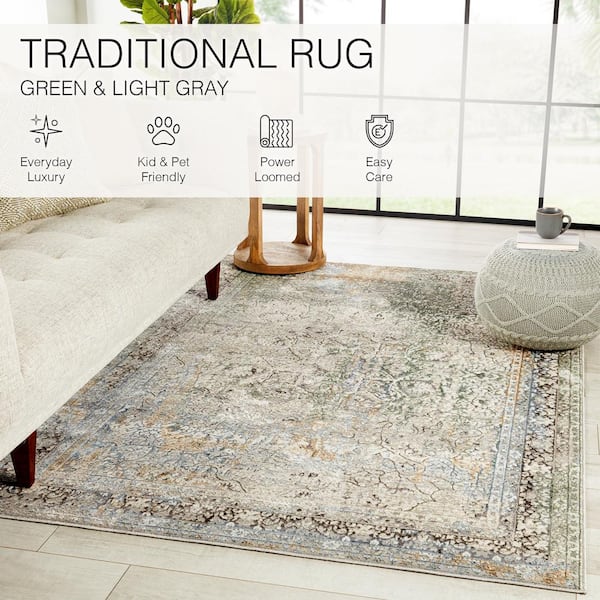 Thayer Green/Light Gray 5 ft. 3 in. x 8 ft. Medallion Rectangle Area Rug