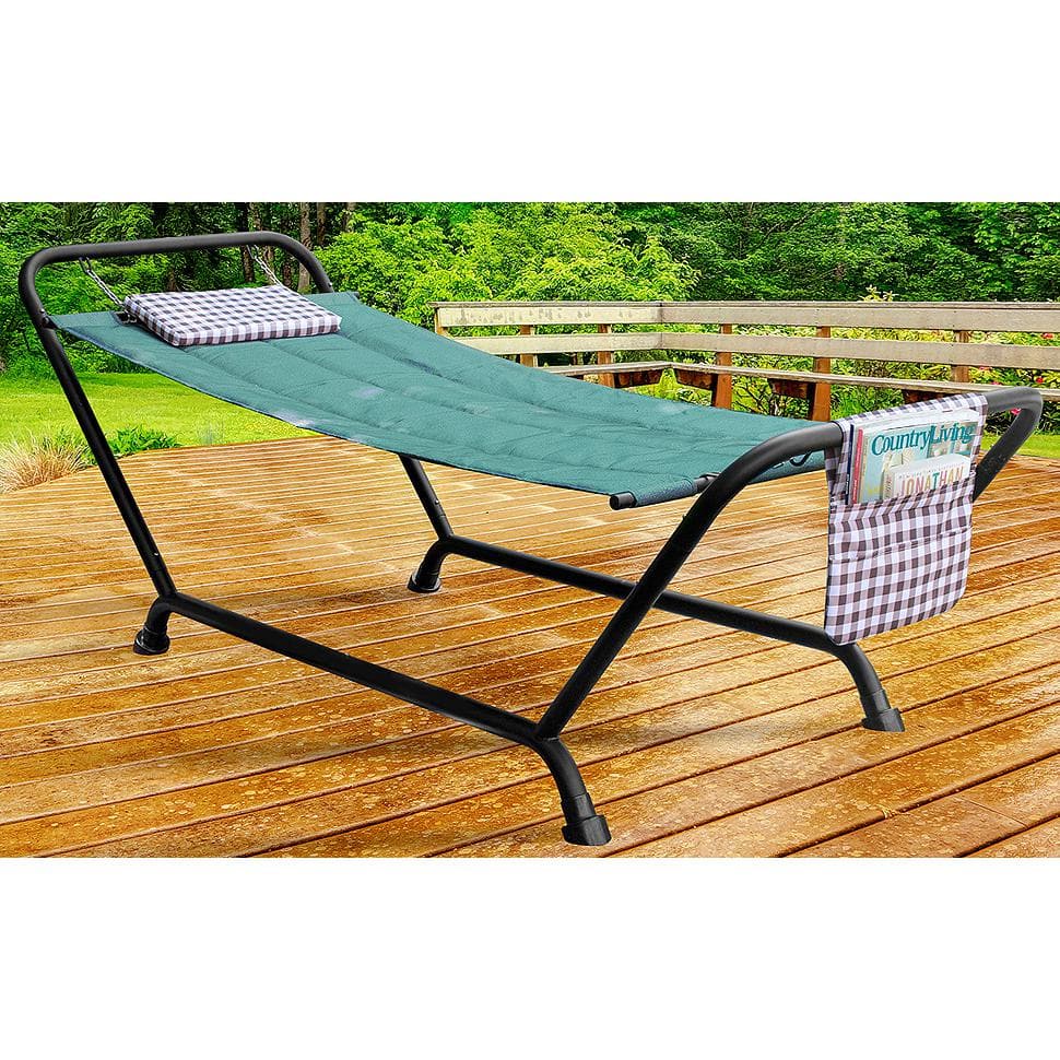 Teal Polyester Hammock Bed with Stand, Pillow, and Storage Pockets