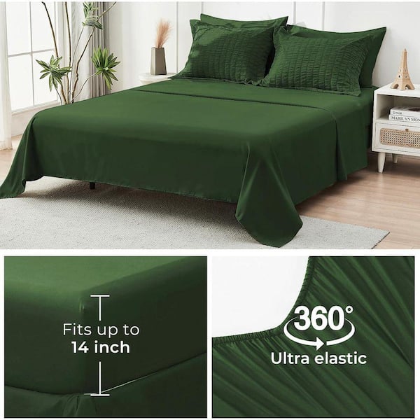 Seersucker All Seasons 7 Pieces Dark Green King Comforter Set Soft