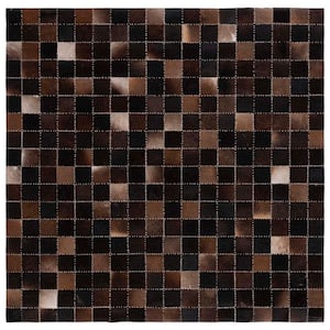 Studio Leather Brown Beige 6 ft. x 6 ft. Plaid Square Area Rug