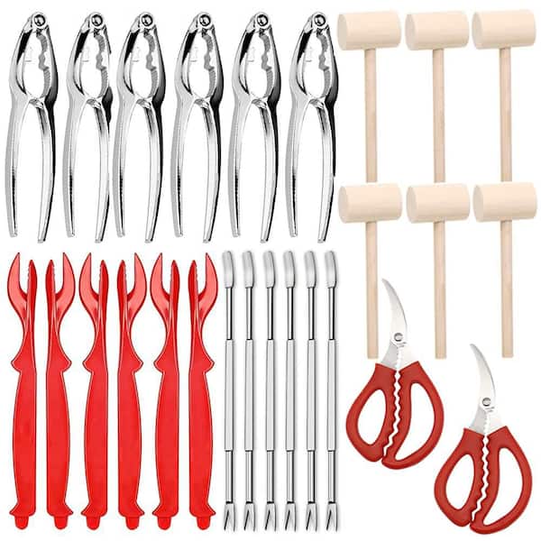 Wudkey 26-Piece Seafood Tools with Crab Crackers, Seafood Scissors, Lobster Sheller, Crab Hammer and Shellfish Forks
