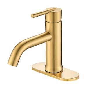 Single Handle Single Hole Bathroom Faucet with Deck plate and Spot Resistant Included in Brushed Gold