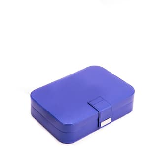 Blue Leatherette 24 Section Jewel Case with Mirror, Soft Velour Lining and Snap Closure
