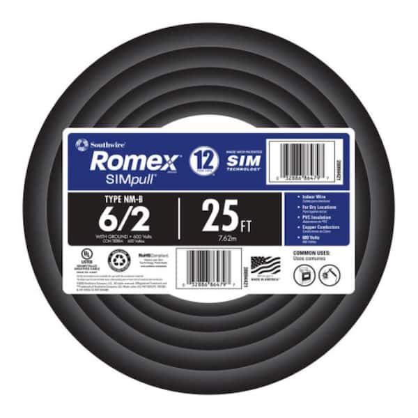 25 ft. 6/2 Stranded Romex SIMpull CU NM-B W/G Wire