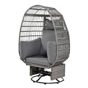 Outdoor Swivel Chair Rattan Egg Patio Chair with Rocking Function (Gray Wicker + Gray Cushion)