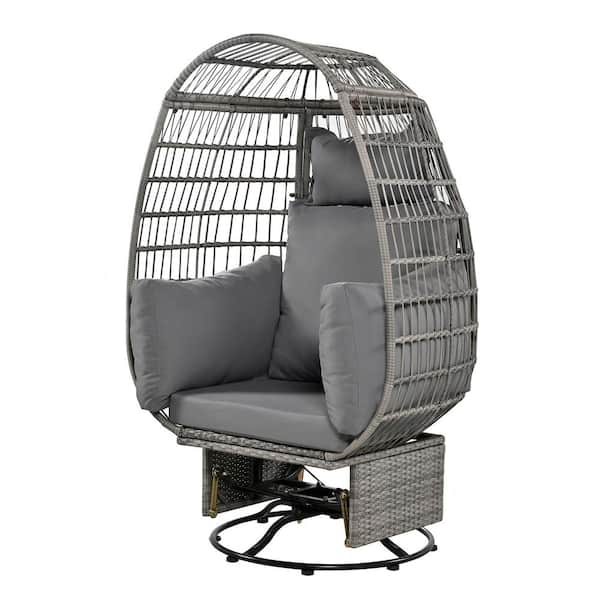 Sudzendf Outdoor Swivel Chair Rattan Egg Patio Chair with Rocking Function (Gray Wicker + Gray Cushion)