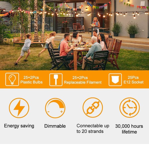 ZXXC 27-Light 50 ft. Indoor/Outdoor Plug-In LED Edison String