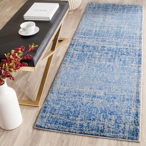 Adirondack Blue/Silver 3 ft. x 12 ft. Solid Runner Rug