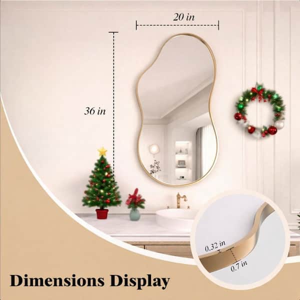 Gold 20 in W x 36 in. H Abstract Wavy Irregular Aluminum Alloy Framed Mirror for Bathroom, Living Room, Entryway