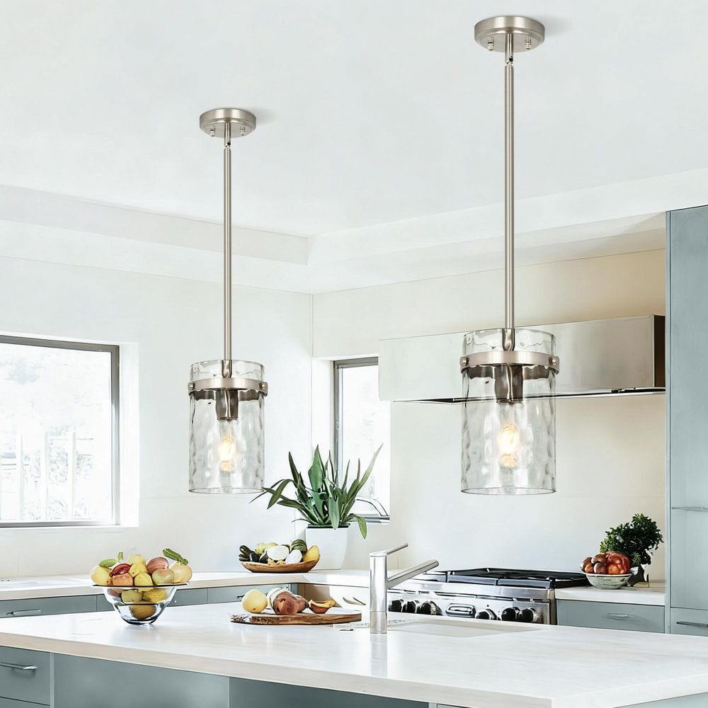 Jasslynn 2-Pack 60-Watt Brushed Nickel Modern Adjustable Pendant Light with Cylinder Glass Shade for Kitchen Island price history on PriceWatchPro