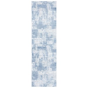 Amelia Ivory/Blue 2 ft. x 8 ft. Distressed Geometric Runner Rug