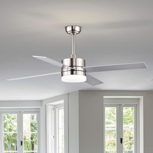 Edvivi 52 in. Integrated LED Indoor Brushed Nickel 4-Blade Reversible Ceiling Fan with Light Kit and Remote Control
