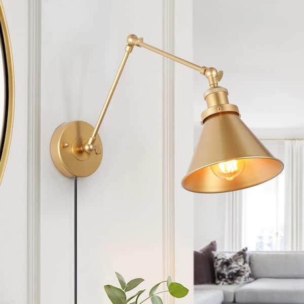 LNC Brass Arm Wall Gold Linear 1-light Hardwired/Plug-In Table Wall Sconce with Adjustable Arms 3MU6RIHD1346876 - The Home Depot