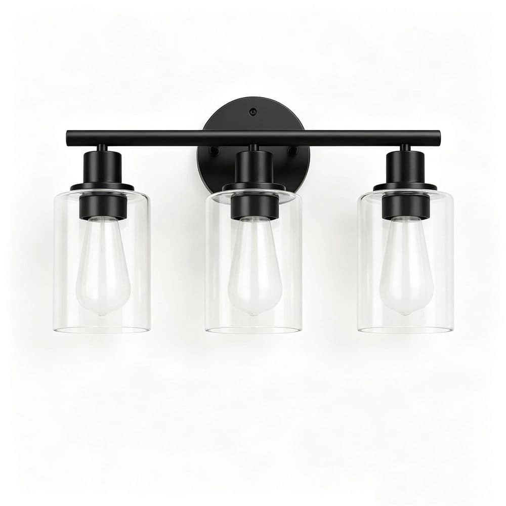1-Piece Bath Accessory Set in Black, 3-Light Vanity Wall Lamp with Clear Glass Shade, 17.23 in. Bathroom Mirror Light price history on PriceWatchPro
