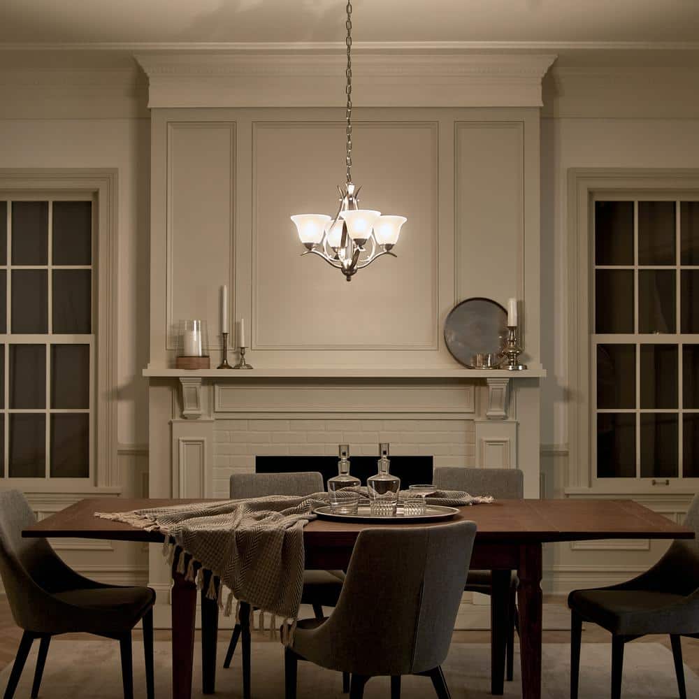 Dover Brushed Nickel 4-Light Mini Chandelier with Etched Glass
