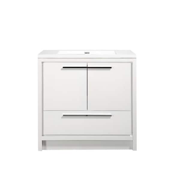 WELLFOR 35.43 in. W x 19.69 in. D x 35.4 in. H Bath Vanity in White with White Vanity Top with Single White Basin