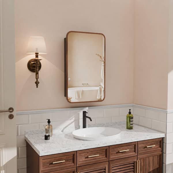 16 in. W x 26 in. H Recessed Rectangular Metal Framed Bathroom Medicine Cabinets with Mirror in Dark Brown