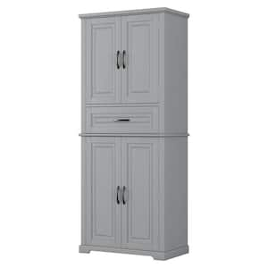 30.00 in. W x 15.70 in. D x 72.20 in. H in Grey Bathroom Storage Linen Cabinet with Doors, Drawer and Adjustable Shelf