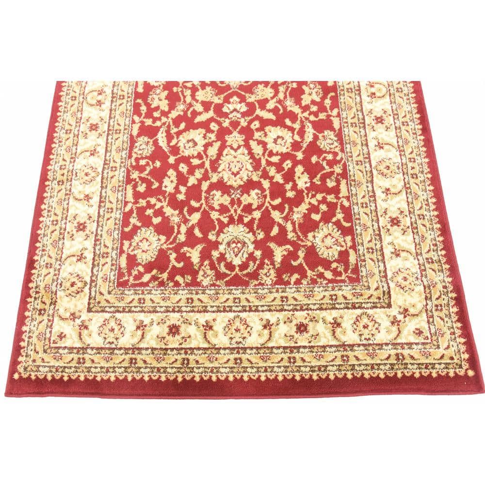 Red and Gold Rectangular Floral Synthetic Area Rug 4' x 6'
