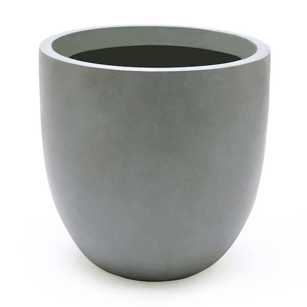 LuxenHome 12.2 in. H Round Tapered Light Gray MgO Composite Planter Pot