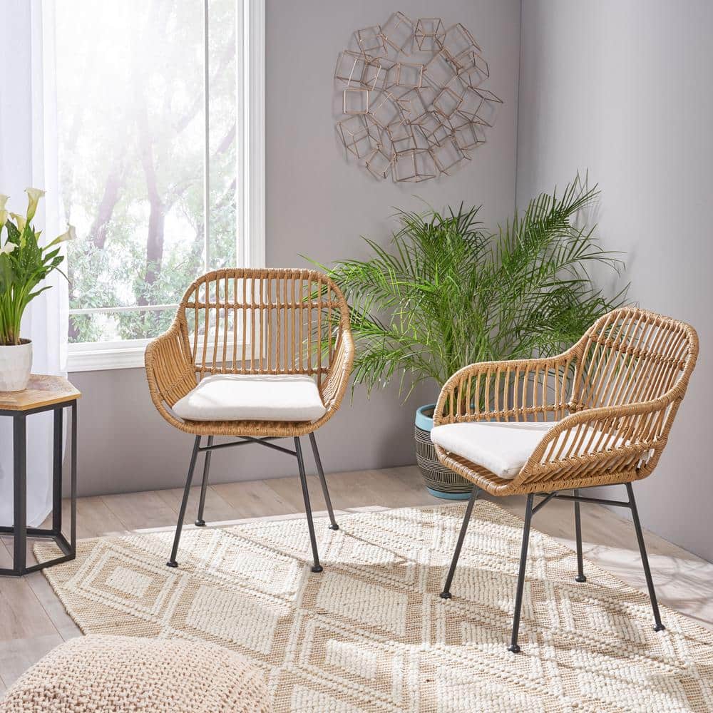 Curved Gray Rattan Outdoor Accent Chair Set with Cushions