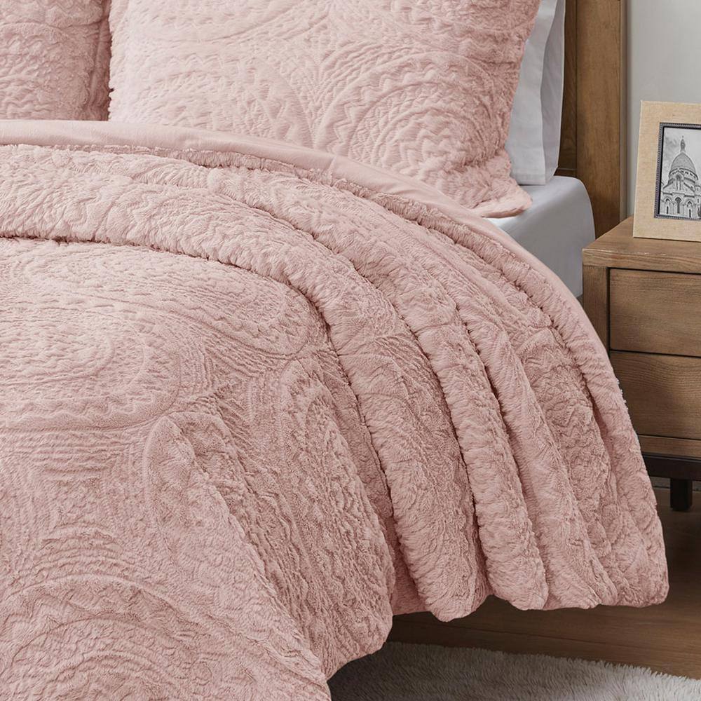 Blush Twin Microfiber Reversible Comforter Set with Shams