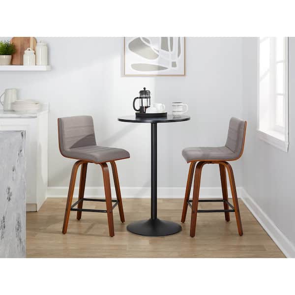 Lumisource Vasari 25.5 in. Grey Fabric, Walnut Wood and Black Metal Fixed-Height Counter Stool (Set of 2)