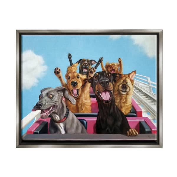 The Stupell Home Decor Collection Dogs Riding Roller Coaster Funny Amusement Park by Lucia Heffernan Floater Frame Animal Wall Art Print 17 in. x 21 in.