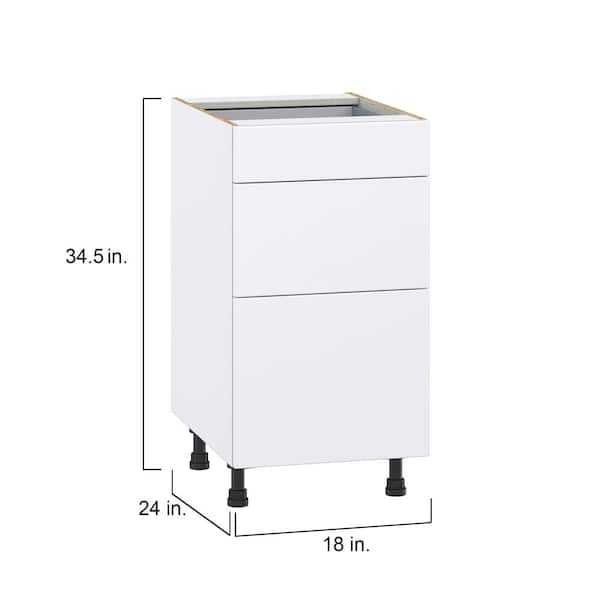 J COLLECTION Fairhope Bright White Slab Assembled Base Kitchen Cabinet with 3 Drawers (18 in. W x 34.5 in. H x 24 in. D)