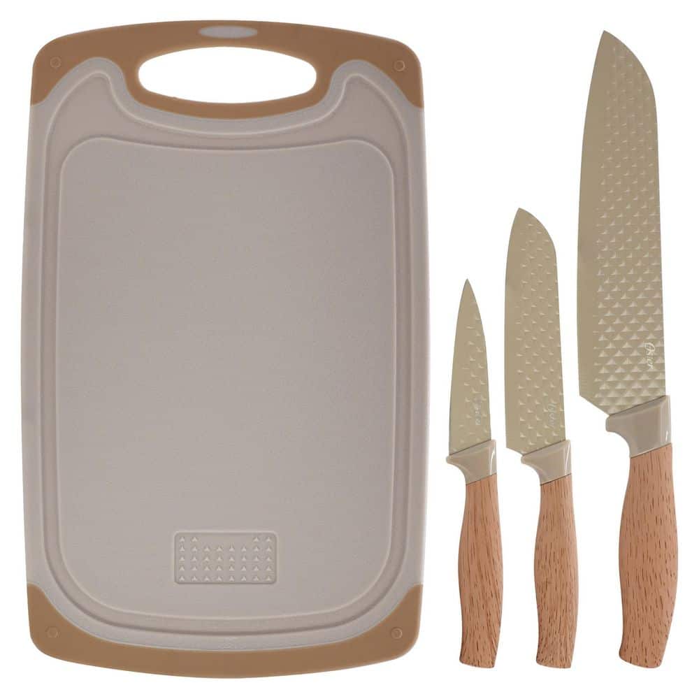 4 Piece Stainless Steel Cutlery and Cutting Board Set in Brown price history on PriceWatchPro