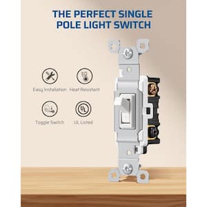 Toggle Light Switch, Single Pole, Push Button On/Off Wall Switch Replacement for Home, Kitchen, Office, White (10-Pack)