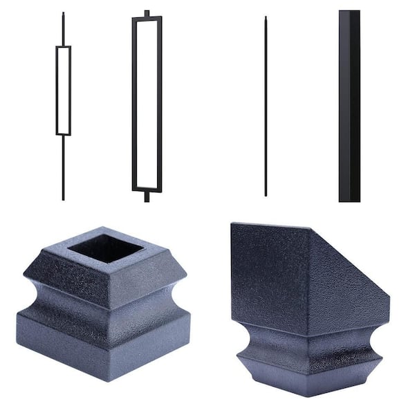44 in. Iron Balusters: Rectangle, Plain, Flat and Angle Shoes for Stair Remodel Combo