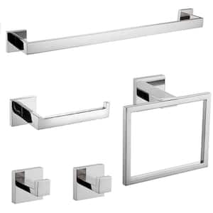 5-Piece Bath Hardware Set with Towel Bar Toilet Paper Holder Double Towel Hook in Stainless Steel Chrome