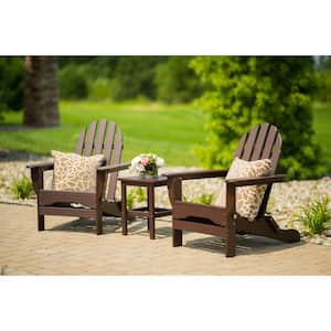 Icon Chocolate Recycled Plastic Folding Adirondack Chair with Side Table (2-Pack)