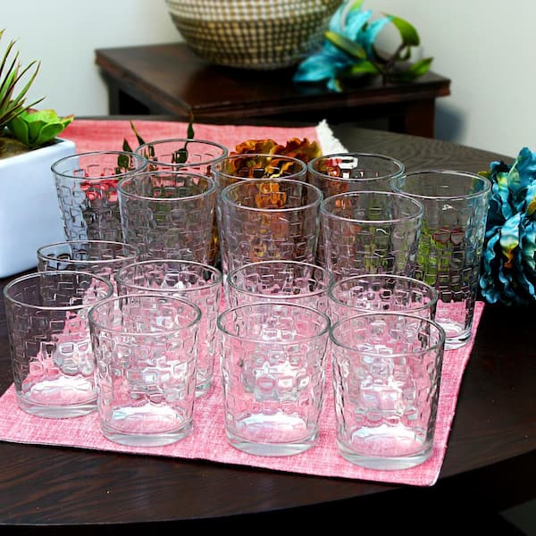 Great Foundations Tumbler and Double Old-Fashioned Glass Set in Square Pattern (16-Pack)