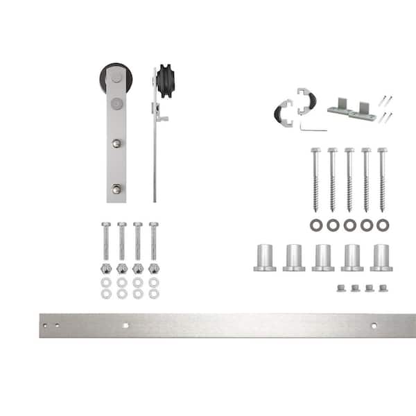 6 ft./72 in. Brushed Nickel Non-Bypass Sliding Barn Door Hardware Kit Straight Design Roller for Single Door