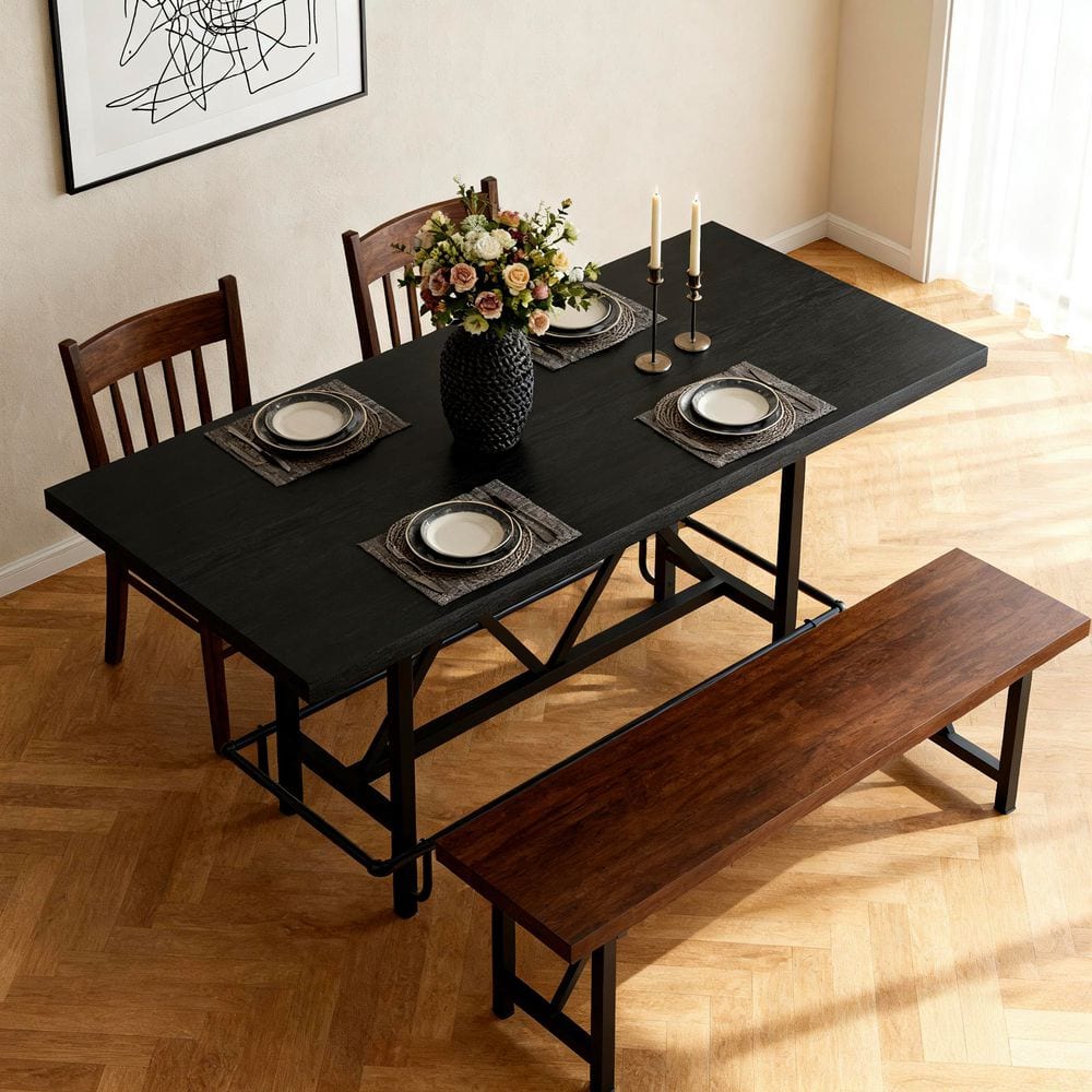 "Roesler Modern Black Wood 62.89"" in. 4 Legs Base Counter Height Kitchen Dining Table Seats 6 Double X-Shaped Support" price history on PriceWatchPro