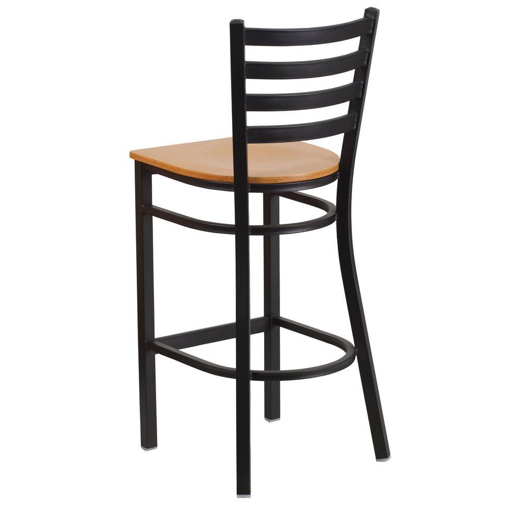 Black Metal Ladder Back Barstool with Natural Wood Seat