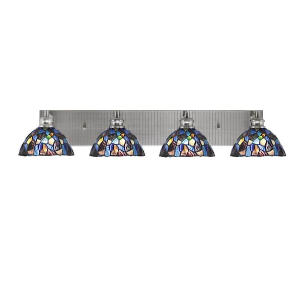 Unbranded Albany 33.75 in. 4-Light Brushed Nickel Vanity Light with Blue Mosaic Art Glass Shades