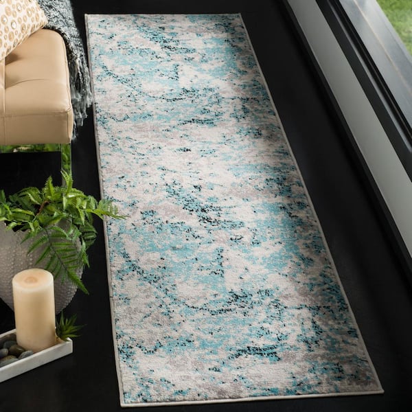 Skyler 2 ft. x 18 ft. Blue/Ivory Marble Overdyed Runner Rug
