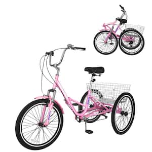 24 in. Adult Folding Tricycles Folding Bikes,7-Speed 3 Wheel Adult Trikes w/Large Basket, Foldable Tricycle for Adults
