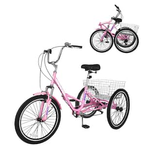 MOONCOOL 24 in. Adult Folding Tricycles Folding Bikes 7 Speed 3 Wheel Adult Trikes w Large Basket Foldable Tricycle for Adults M P24ZD QF The Home Depot