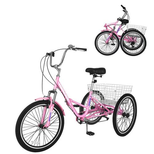 24 Adult Folding Tricycles Folding Bikes,7-Speed Wheel Adult