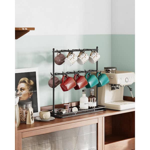 Numhew 2-Tier Mug Display Stand with Heavy Duty Metal Base, 14-Hook Black Mug Tree Rack, Coffee Mug Holder for Countertop