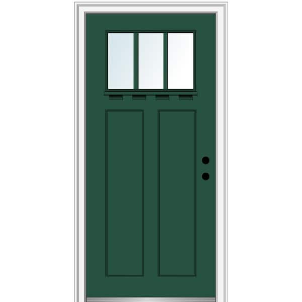 MMI DOOR 32 in. x 80 in. Left-Hand Inswing 3-Lite Clear 2-Panel Shaker Painted Fiberglass Smooth Prehung Front Door with Shelf