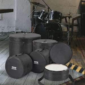 4.92 ft. Black Drum Bag Set 1680D Fabric Padded Drum Bags and Cases Briefcase with Detachable Shoulder Strap (5-Piece )