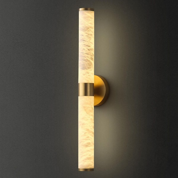 24 in. 1-Light Gold LED Wall Sconce, Natural Alabaster Modern Wall Light for Bedroom, Bathroom, Living Room