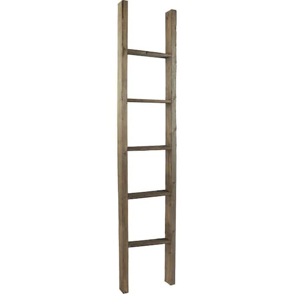 Ekena Millwork 15 in. x 72 in. x 3 1/2 in. Barnwood Decor Collection Pebble Grey Vintage Farmhouse 5-Rung Ladder